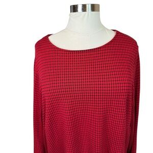 J Jill Plus Women's 4X‎ Ponte Red Black Check Pullover Top Button Detail Holiday